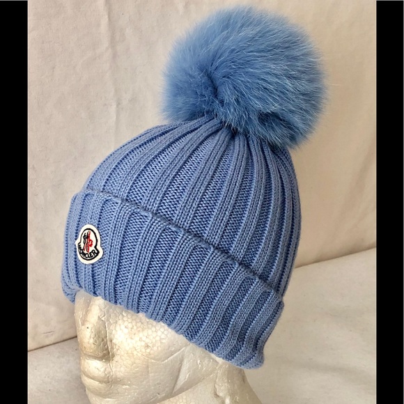 Moncler Virgin Wool Fox Fur Pompom Ribbed Beanie - Picture 1 of 3